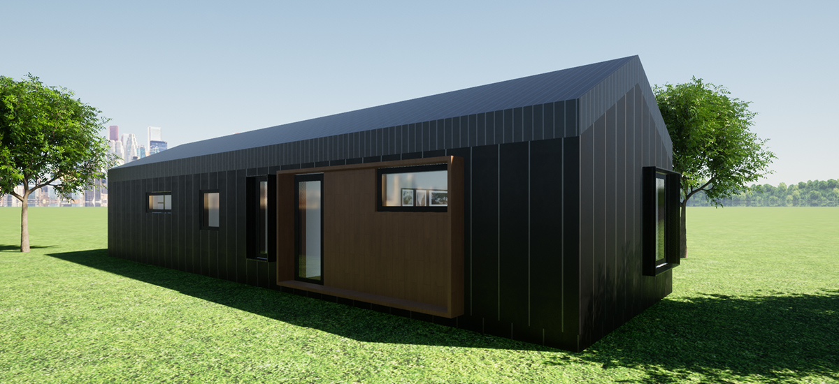 Tiny house helårsbeboelse living Albany 80 m2 Bozelhus Designhus Lavenergi hus
